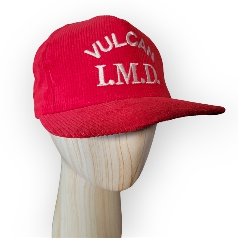 Vintage Red Corduroy Trucker Hat Vulcan Embroidery Made In U.S.A
